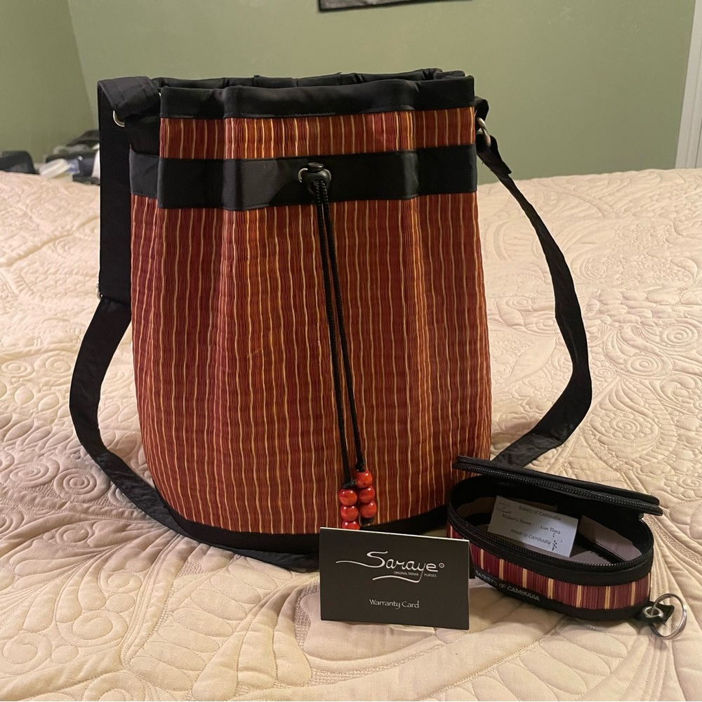Large basket of Cambodia adjustable shoulder crossbody bucket style bag
